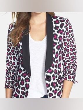 Michael Kors pink and black leopard animal print tuxedo style blazer NWOT size 6